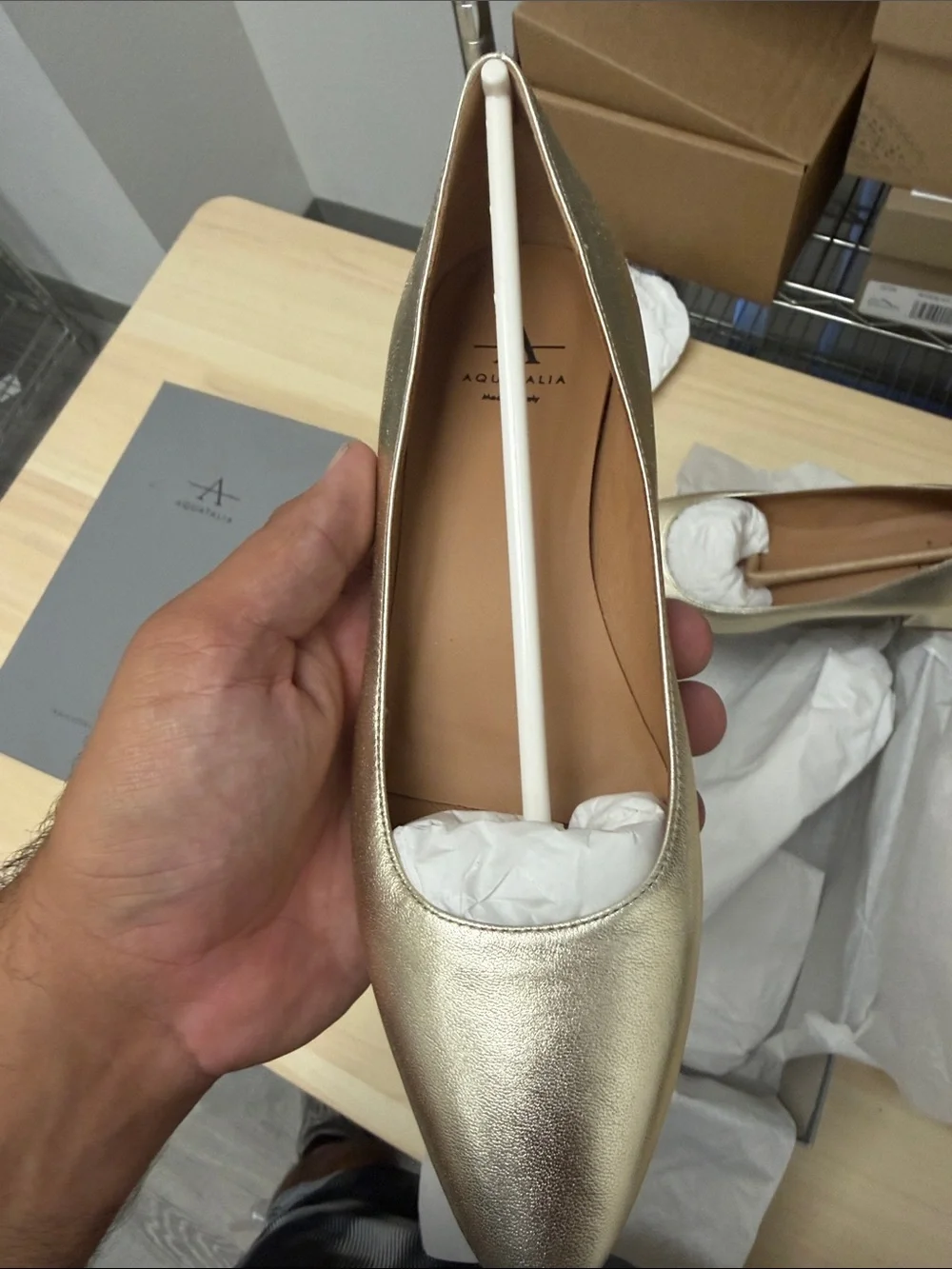 Aquatalia Metallic Gold Low Block Heel Pumps